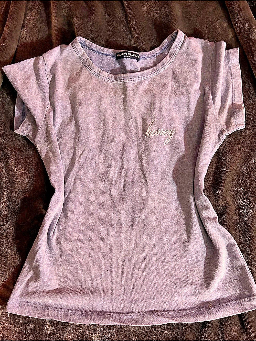 Brandy Melville Embroidered Short Sleeve Tee Purple